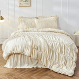 Wrinkle Textured Bedding Set - 3 Piece Quilt Cover and Pillowcase Set - Beige Bohemian Style（Double）