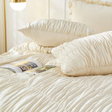 Wrinkle Textured Bedding Set - 3 Piece Quilt Cover and Pillowcase Set - Beige Bohemian Style（Double）