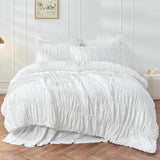 Wrinkle Textured Bedding Set - 3 Piece Quilt Cover and Pillowcase Set - White Bohemian Style（Queen）