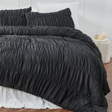 Wrinkle Textured Bedding Set - 3 Piece Quilt Cover and Pillowcase Set - Black Bohemian Style（Double）