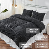 Wrinkle Textured Bedding Set - 3 Piece Quilt Cover and Pillowcase Set - Black Bohemian Style（Queen）