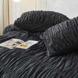 Wrinkle Textured Bedding Set - 3 Piece Quilt Cover and Pillowcase Set - Black Bohemian Style（King）