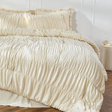 Textured Bohemian Ruffled Quilt Cover Set, Soft Crinkle Bedding Set with 1 Duvet Cover and 1 Pillowcases (Single)