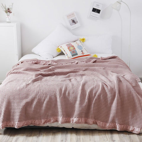 Cotton Waffle Blanket - Dark Pink Textured Throw 200x230cm for Sofa, Office and Travel Use In Australia - Darrahopens