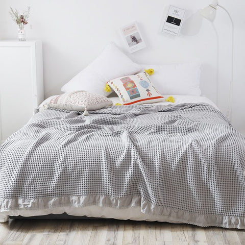 Cotton Waffle Blanket - Grey Textured Throw 200x230cm for Sofa, Office and Travel Use In Australia - Darrahopens