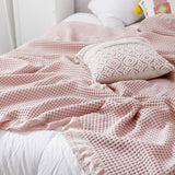 Cotton Waffle Blanket - Pink Textured Throw 110x160cm for Sofa, Office and Travel Use