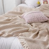Cotton Waffle Blanket - Beige Textured Throw 110x160cm for Sofa, Office and Travel Use In Australia - Darrahopens