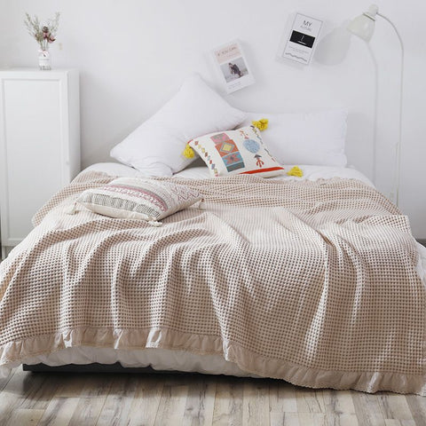 Cotton Waffle Blanket - Beige Textured Throw 150x200cm for Sofa, Office and Travel Use In Australia - Darrahopens