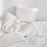 White Tufted Stripe Bedding Set - Single 2 Piece Quilt Cover and Pillowcase Set-(Single) In Australia - Darrahopens