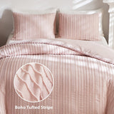 Pink Tufted Stripe Bedding Set - Single 2 Piece Quilt Cover and Pillowcase Set-(Single) In Australia - Darrahopens