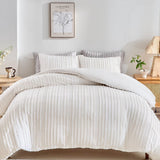 White Tufted Stripe Bedding Set - 3 Piece Quilt Cover and Pillowcase Set -(Double)