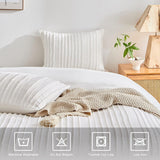 White Tufted Stripe Bedding Set - 3 Piece Quilt Cover and Pillowcase Set -(Queen) In Australia - Darrahopens