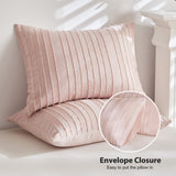 Pink Tufted Stripe Bedding Set - 3 Piece Quilt Cover and Pillowcase Set -(King)