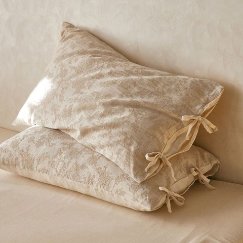 Linen Cotton Pillowcase Pair with Tie Closure Floral Pillow Covers 48x74cm (Style 1) In Australia - Darrahopens