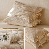 Linen Cotton Pillowcase Pair with Tie Closure Floral Pillow Covers 48x74cm (Style 1) In Australia - Darrahopens