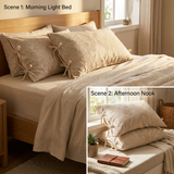 Linen Cotton Pillowcase Pair with Tie Closure Floral Pillow Covers 48x74cm (Style 2)
