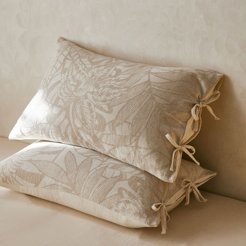 Linen Cotton Pillowcase Pair with Tie Closure Floral Pillow Covers 48x74cm (Style 3) In Australia - Darrahopens