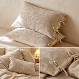 Linen Cotton Pillowcase Pair with Tie Closure Floral Pillow Covers 48x74cm (Style 3) In Australia - Darrahopens