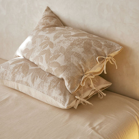 Linen Cotton Pillowcase Pair with Tie Closure Floral Pillow Covers 48x74cm (Style 4) In Australia - Darrahopens