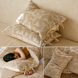Linen Cotton Pillowcase Pair with Tie Closure Floral Pillow Covers 48x74cm (Style 4) In Australia - Darrahopens