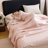 Pink Diamond Pattern Bamboo Fiber Summer Cooling Blanket 200×230cm for Bed Sofa Air Conditioned Room Lightweight Breathable Gauze Coverlet