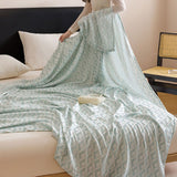 Blue Diamond Pattern Bamboo Fiber Summer Cooling Blanket 150×200cm for Bed Sofa Air Conditioned Room Lightweight Breathable Gauze Coverlet