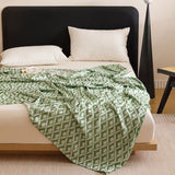 Green Diamond Pattern Bamboo Fiber Summer Cooling Blanket 150×200cm for Bed Sofa Air Conditioned Room Lightweight Breathable Gauze Coverlet