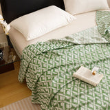 Green Diamond Pattern Bamboo Fiber Summer Cooling Blanket 200×230cm for Bed Sofa Air Conditioned Room Lightweight Breathable Gauze Coverlet