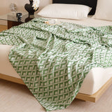 Green Diamond Pattern Bamboo Fiber Summer Cooling Blanket 200×230cm for Bed Sofa Air Conditioned Room Lightweight Breathable Gauze Coverlet