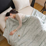 Blue Bamboo Fibre Summer Blanket - Vine Pattern Cooling Throw Blanket 200×230cm Lightweight Breathable Summer Quilt