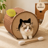 Felt Cat Cave Bed with Catnip Stick Toy 2 Piece Set - Leaf Shaped Cat House Tunnel Bed with Interactive Cat Toy