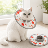 Red Cherry Soft Waterproof Elizabethan Collar for Cats & Dogs S Size - Adjustable Anti-Licking Recovery Cone After Surgery