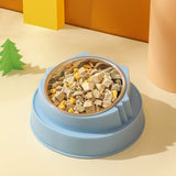 Blue Stainless Steel Cat Food Bowl with Cat Face Design Raised Pet Feeding Bowl