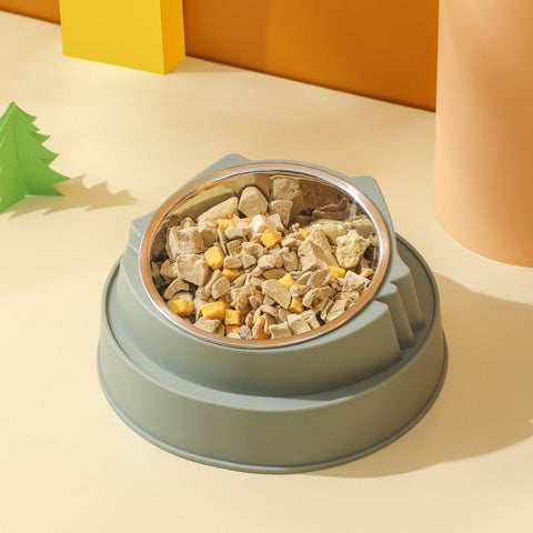 Green Stainless Steel Cat Food Bowl with Cat Face Design Raised Pet Feeding Bowl In Australia - Darrahopens