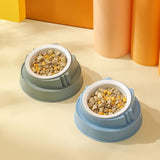 Green Plastic Cat Food Bowl with Cat Face Design Raised Pet Feeding Bowl