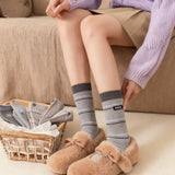 Unisex Grey Mid-Calf Socks, Preppy Collegiate Style with Stripes, Hearts and Button Details, 3 Pairs