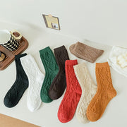 Diamond Knit Mid-Calf Socks for Women, Retro Textured Crew Style with Elastic Cuff, 5 Pairs