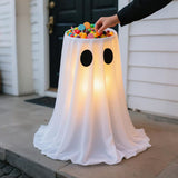 Halloween Ghost Candy Bowl Decoration with Tripod Stand and Warm LED Battery Box Light