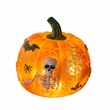 Halloween Pumpkin Light Decoration with Skull Design, Battery Powered Tabletop Ornament for Indoor Outdoor Party Decor In Australia - Darrahopens
