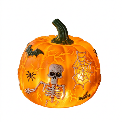 Halloween Pumpkin Light Decoration with Skull Design, Battery Powered Tabletop Ornament for Indoor Outdoor Party Decor In Australia - Darrahopens