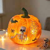 Halloween Pumpkin Light Decoration with Skull Design, Battery Powered Tabletop Ornament for Indoor Outdoor Party Decor