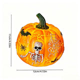 Halloween Pumpkin Light Decoration with Skull Design, Battery Powered Tabletop Ornament for Indoor Outdoor Party Decor