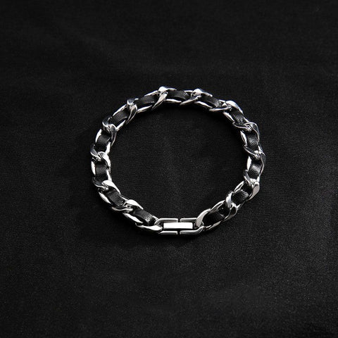 Men's Titanium Steel Bracelet(19cm)- Black and Silver-Tone Chain Link Wrist Accessory for Casual Wear and Gift Giving