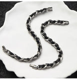 Men's Titanium Steel Bracelet(19cm)- Black and Silver-Tone Chain Link Wrist Accessory for Casual Wear and Gift Giving