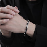 Men's Titanium Steel Bracelet(21cm)- Black and Silver-Tone Chain Link Wrist Accessory for Casual Wear and Gift Giving