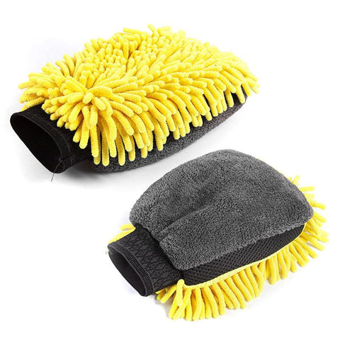 2 Pair Yellow Chenille Car Wash Mitts, Double-Sided Microfiber Gloves with Waterproof Inner Layer In Australia - Darrahopens
