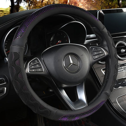 Car Steering Wheel Cover (38cm)- 3D Honeycomb Breathable Mesh - Anti-Slip Sweat-Absorbent Grip for All-Season Driving, Black and Purple In Australia - Darrahopens