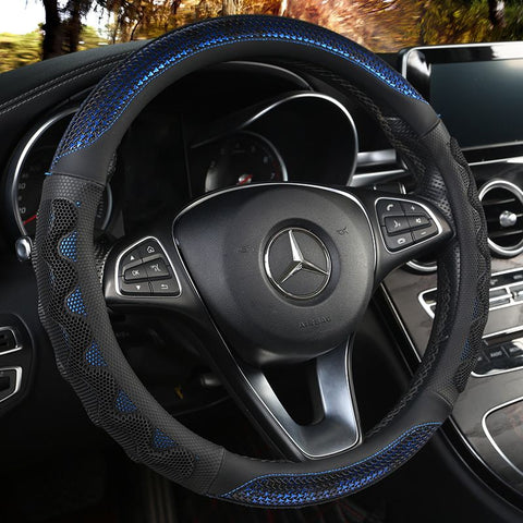 Car Steering Wheel Cover (38cm)- 3D Honeycomb Breathable Mesh - Anti-Slip Sweat-Absorbent Grip for All-Season Driving, Black and Blue In Australia - Darrahopens