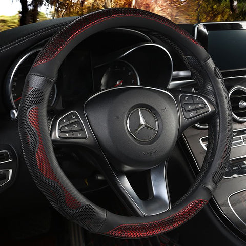 Car Steering Wheel Cover (38cm)- 3D Honeycomb Breathable Mesh - Anti-Slip Sweat-Absorbent Grip for All-Season Driving, Black and Red