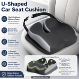 Black Ergonomic U-Shaped Double-Layer Raised Car Seat Cushion with Breathable Cover and Buckle Straps - High Elasticity Memory Foam Driver Cushion, Coccyx Relief & Posture Improval In Australia - Darrahopens
